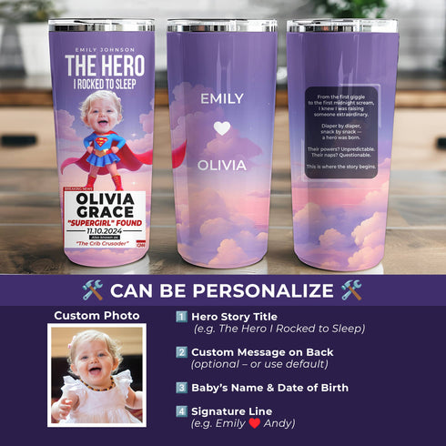 Personalized Supergirl Baby Tumbler – Custom CNN Breaking News Gift for Moms & Daughters